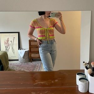 Urban Outfitters Green and Pink Knit Tie Top